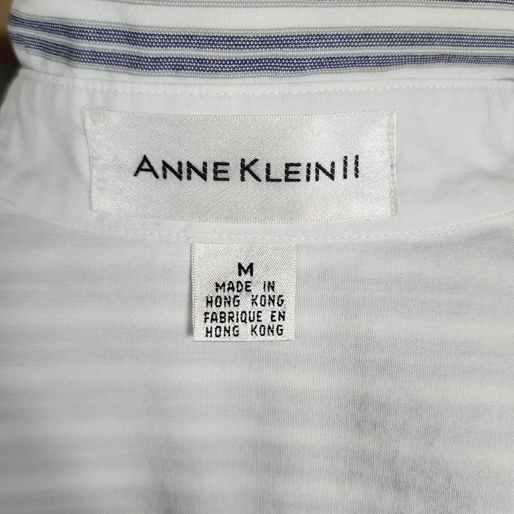 Anne Klein II Women's Striped Blouse White and Gray Size M - Picture 4 of 5
